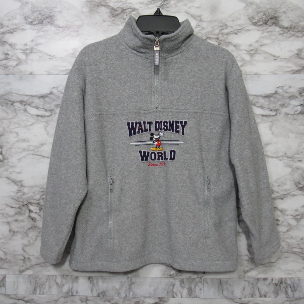 Walt Disney World Kids Mickey Mouse Gray Fleece 1/4 Zip Pullover Size Medium